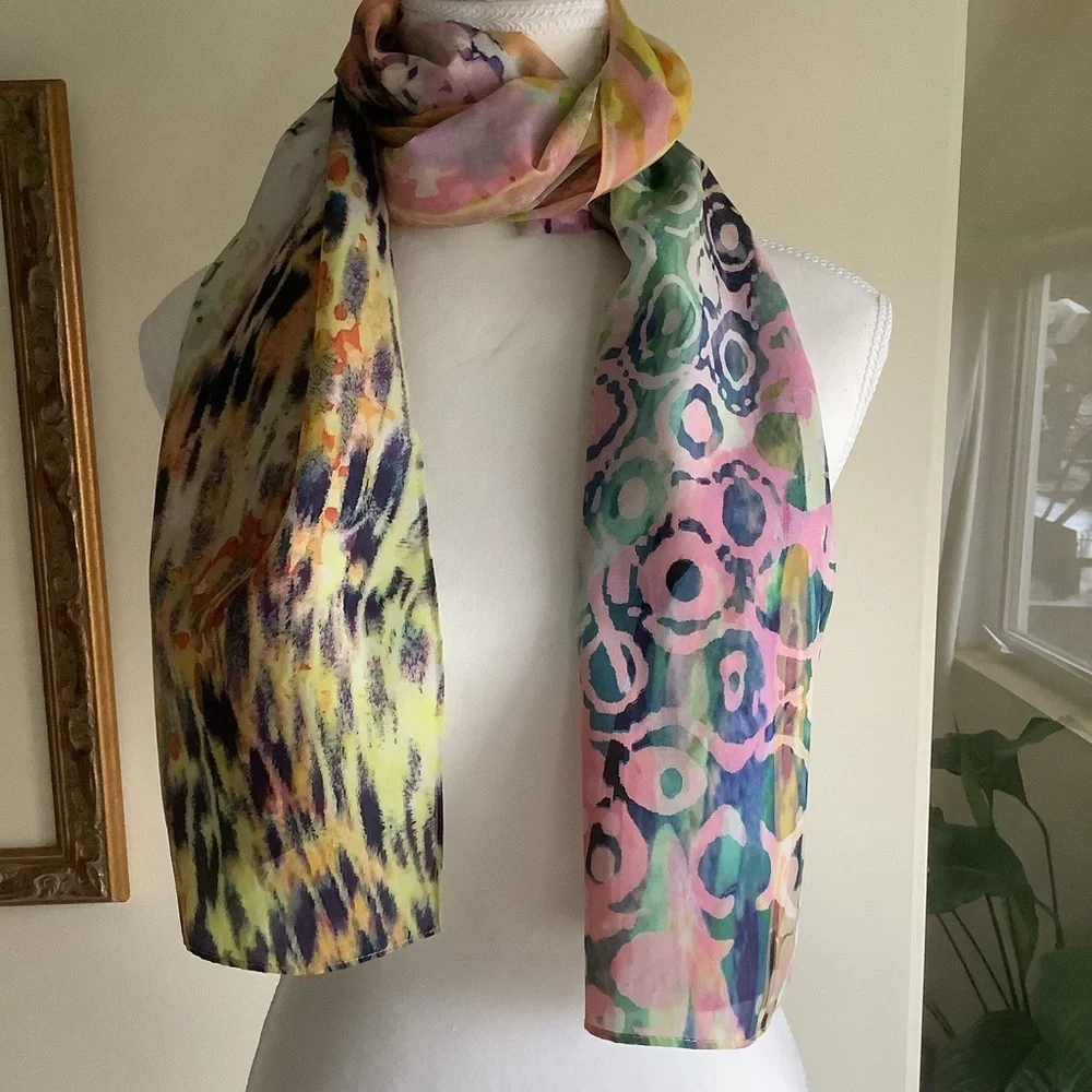 Multicolor Watercolor Abstract Design Rectangular Scarf